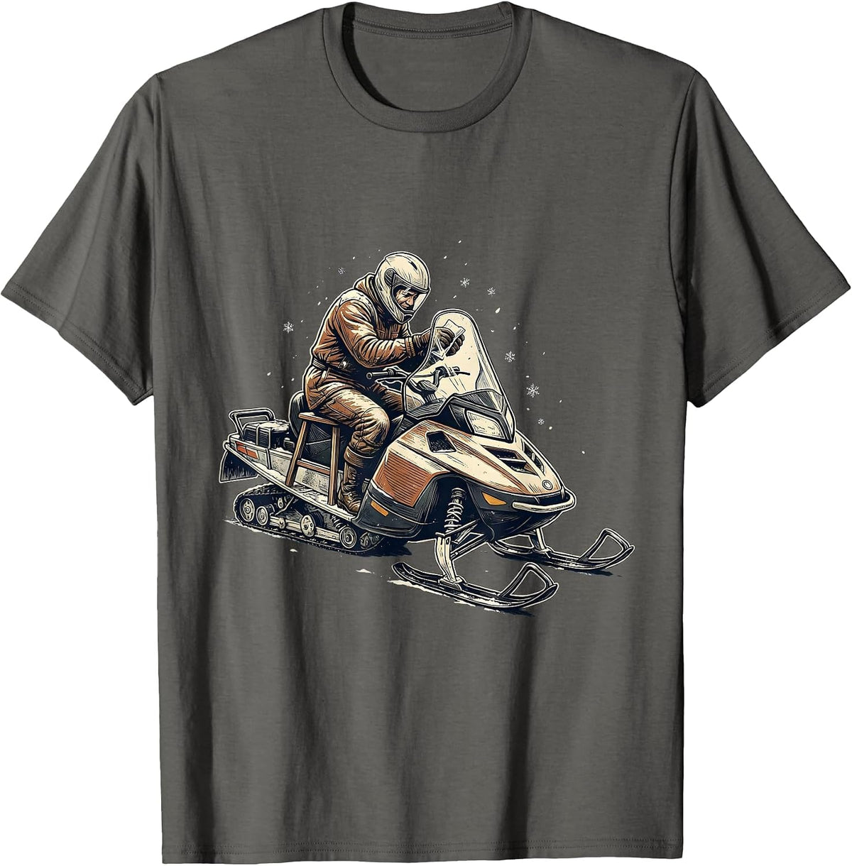 Helmeted Snowmobile Rider Vintage Winter Humor T-Shirt - Asphalt Grey