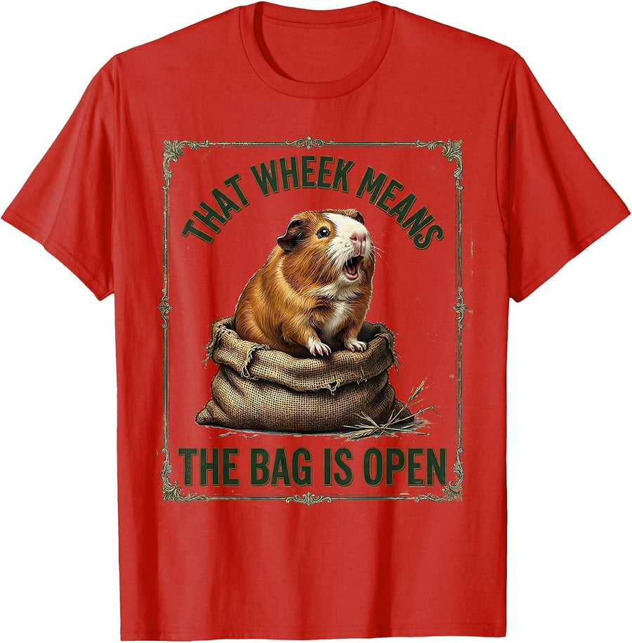 Men's That Wheek Means The Bag Is Open Vintage Funny Guinea Pig T-Shirt - Red