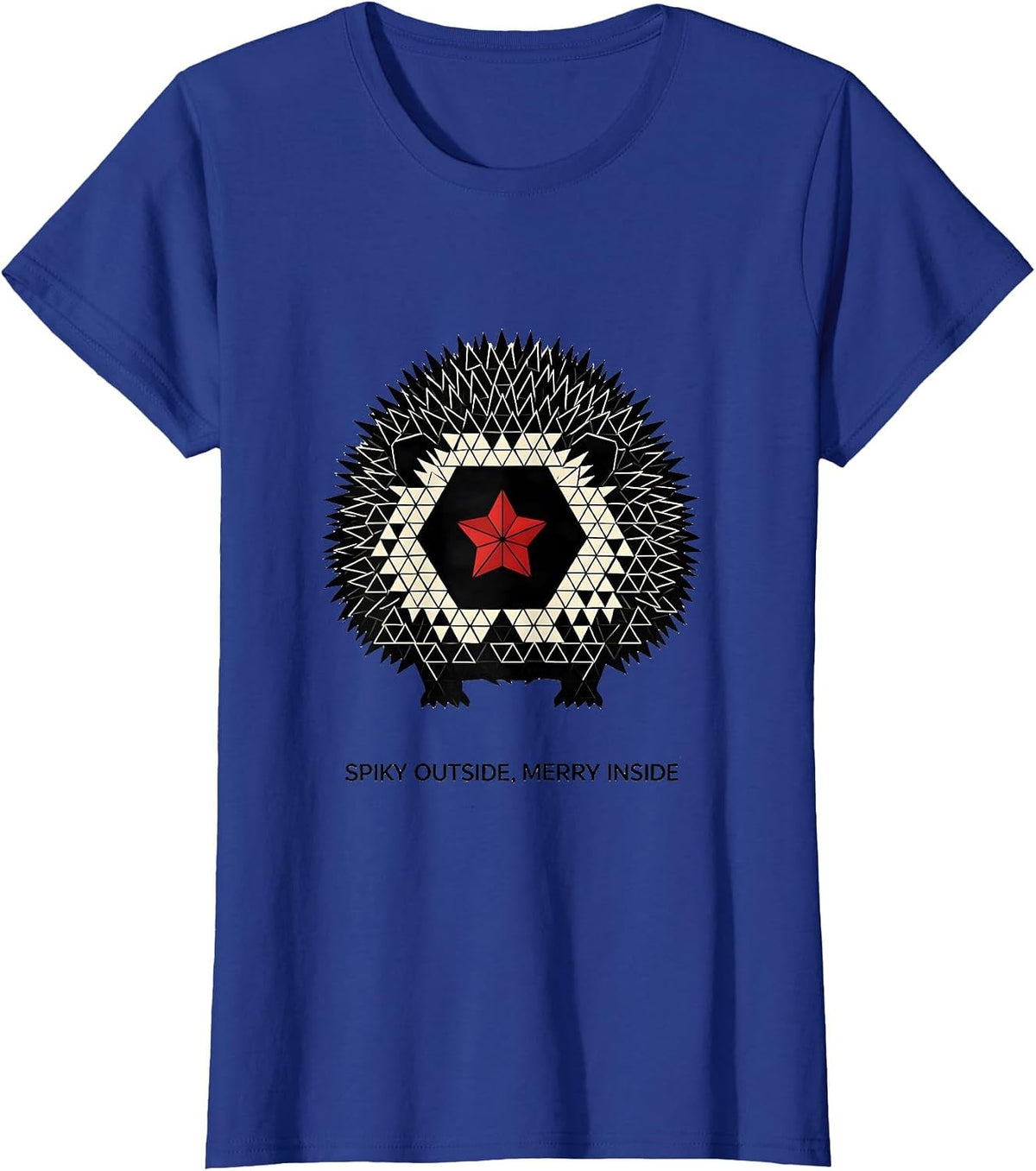 Women's Spiky Outside, Merry Inside Cute Hedgehog Christmas Animal T-Shirt - Royal Blue