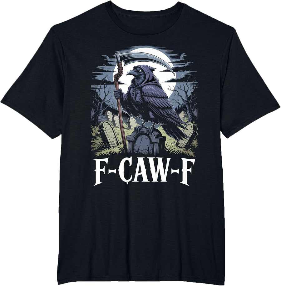 Gothic Grim Reaper Raven on Coffin Dark F-Caw-F Black Crow T-Shirt - Black