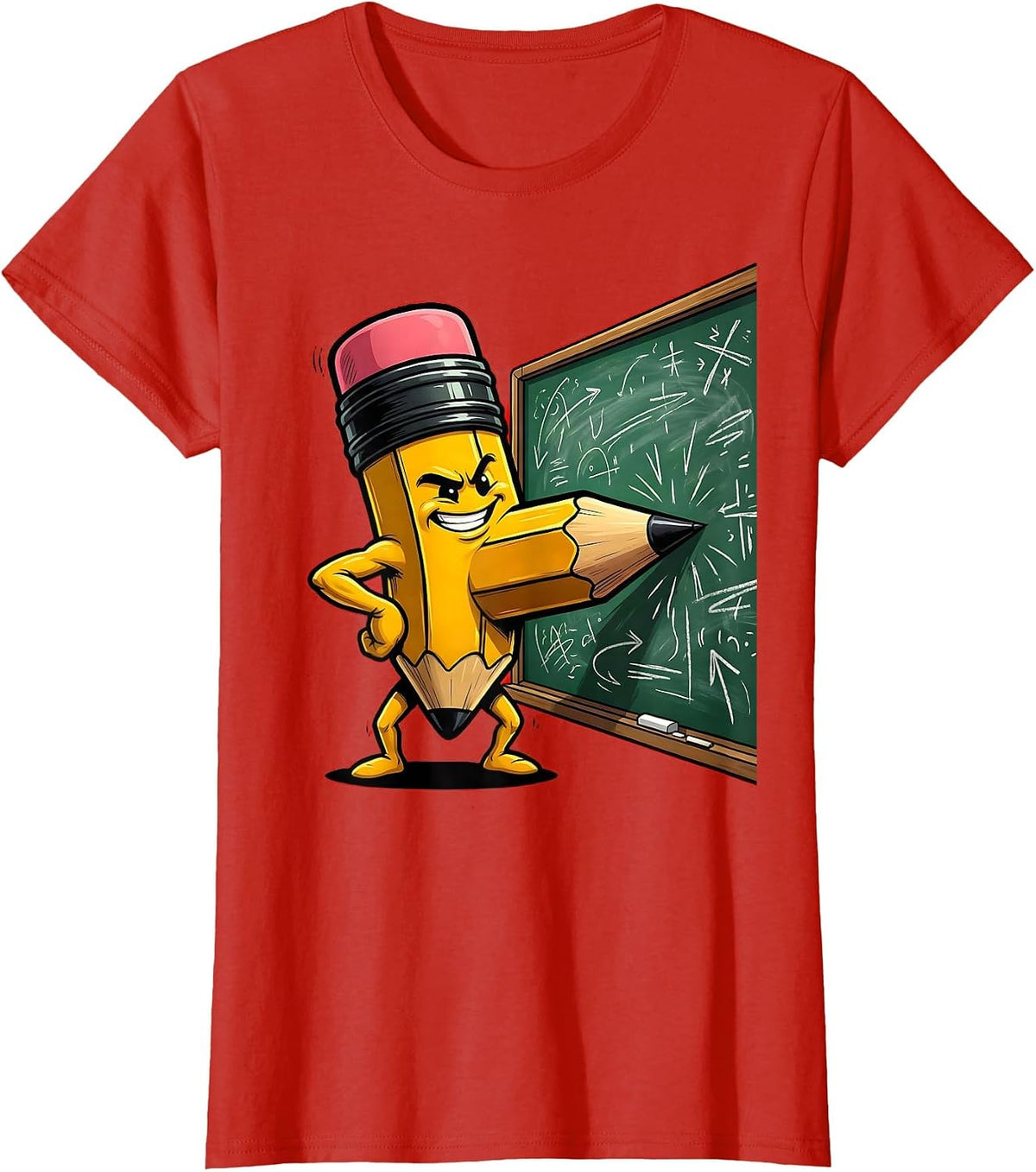 Math Teacher Giant Pencil Equation Graphic T-Shirt - Red