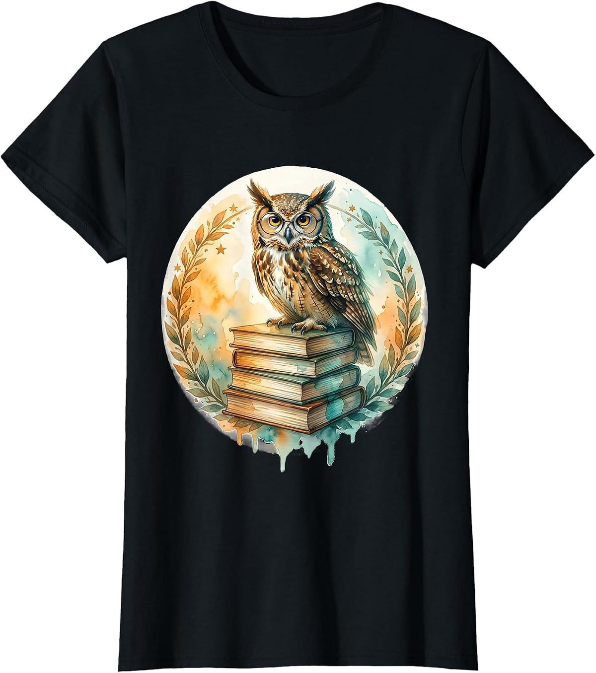 Women's Special Education Teacher Owl on Books Graphic T-Shirt - Black