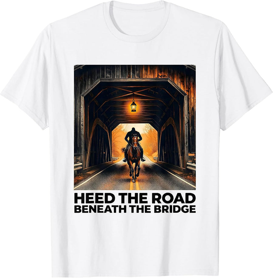 Men's Heed The Road Beneath The Bridge Vintage Gothic Halloween T-Shirt - White