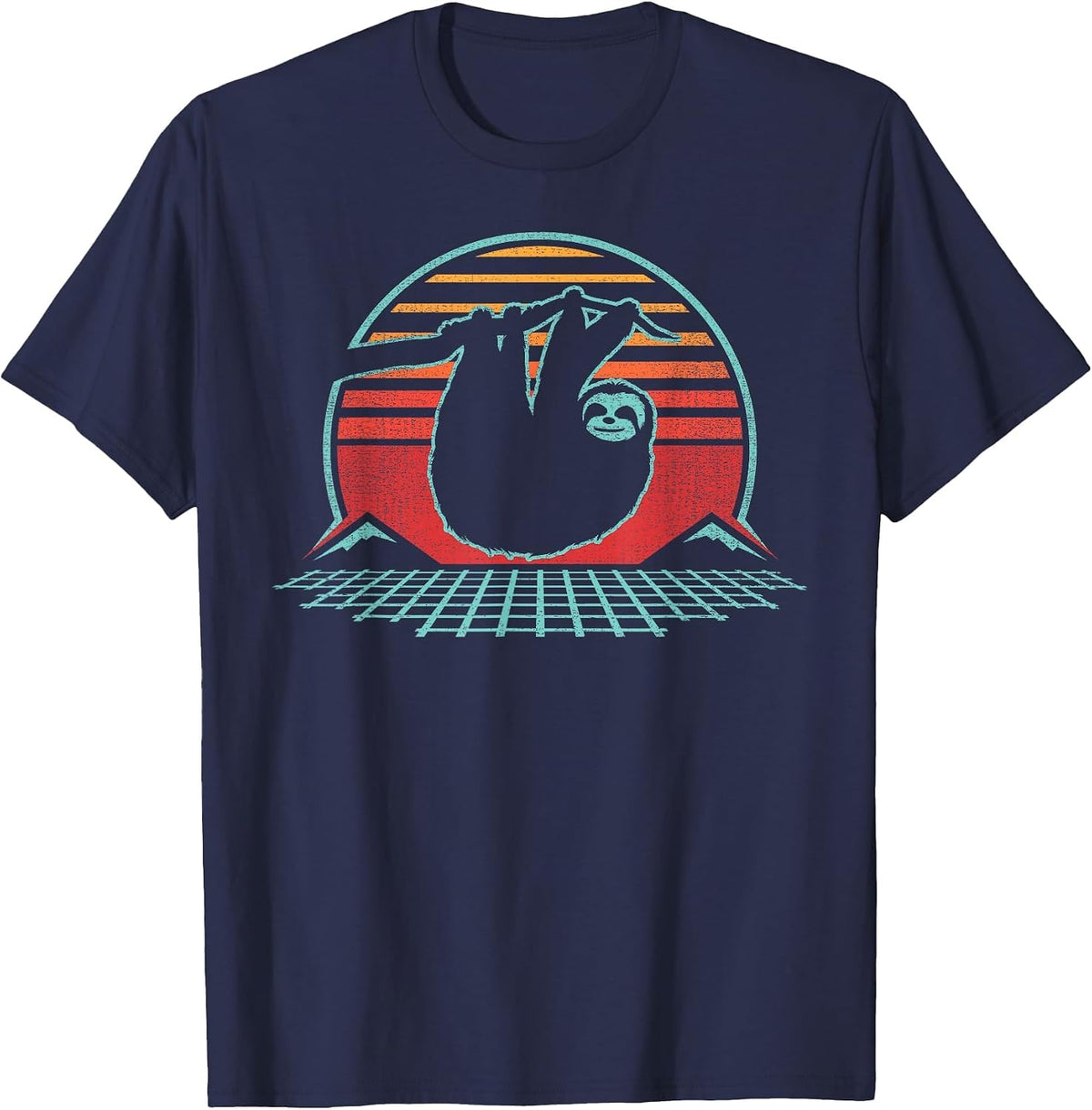 Sloth Lover Animal Retro Vintage 80s Style T-Shirt - Navy Blue