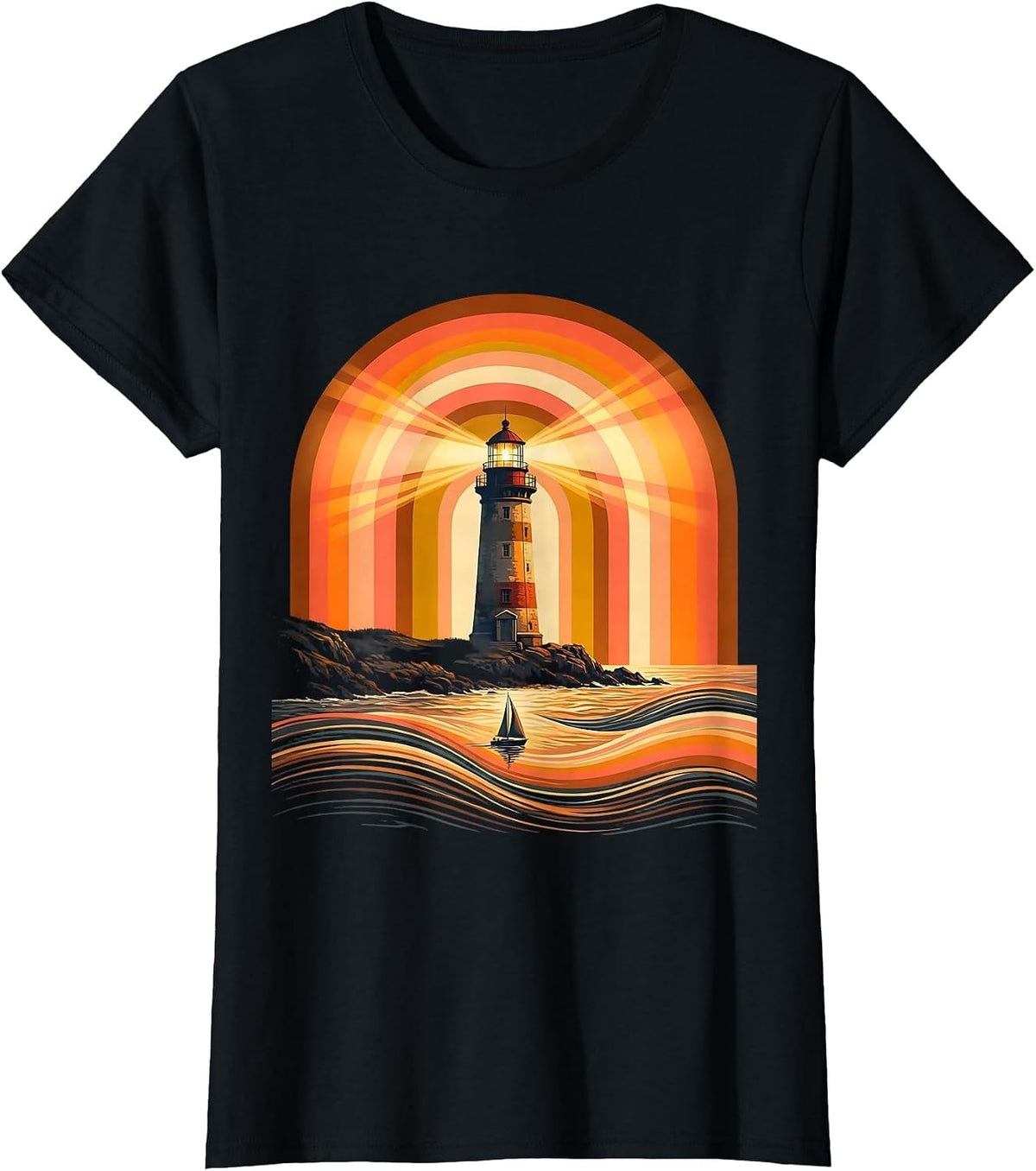 Women's Be Kind Lighthouse Guiding Lost Boat Home T-Shirt - Black