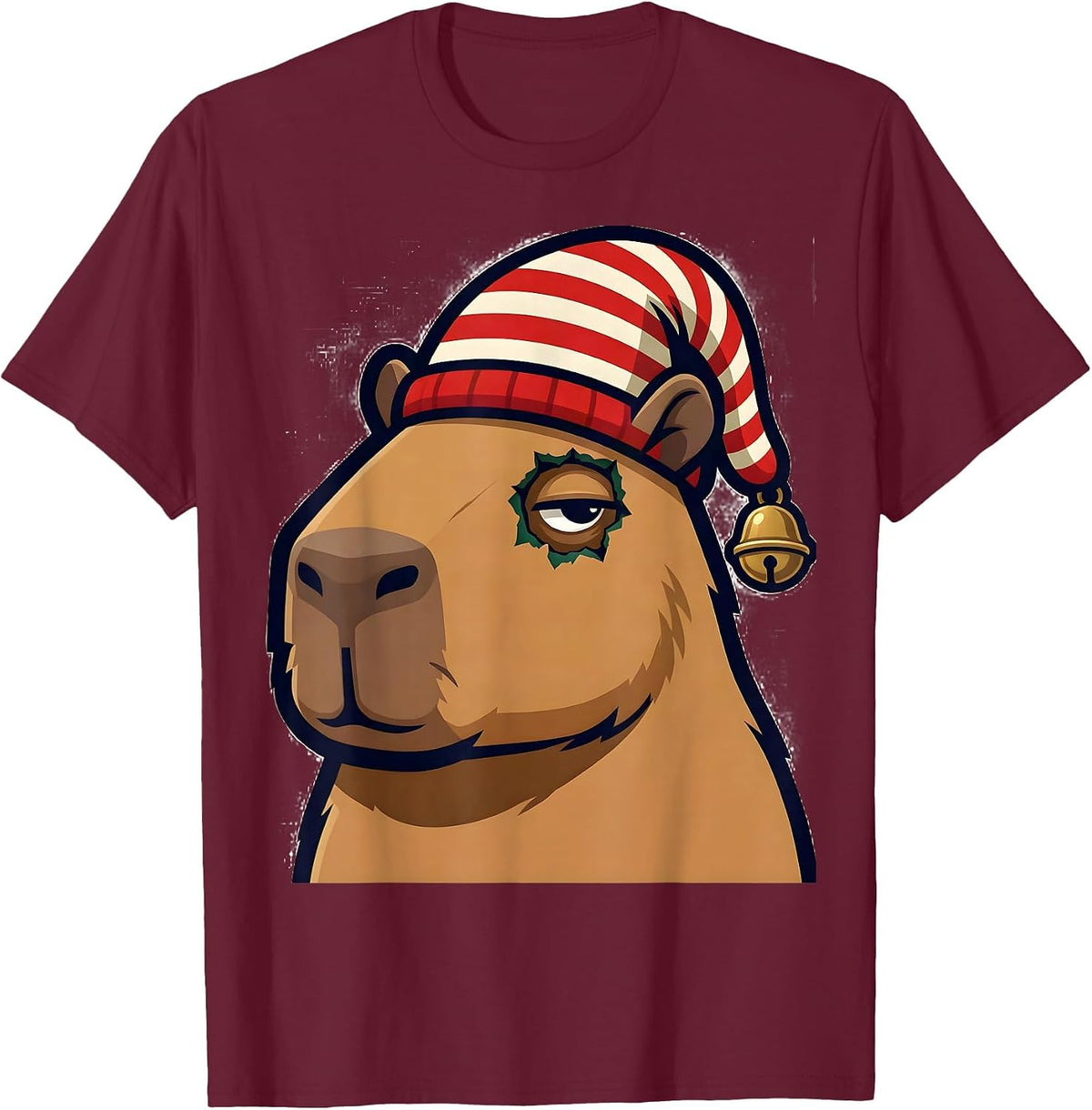 Men's Capybara Mascot Slouch Stocking Christmas Humor Animal Lover T-Shirt - Burgundy