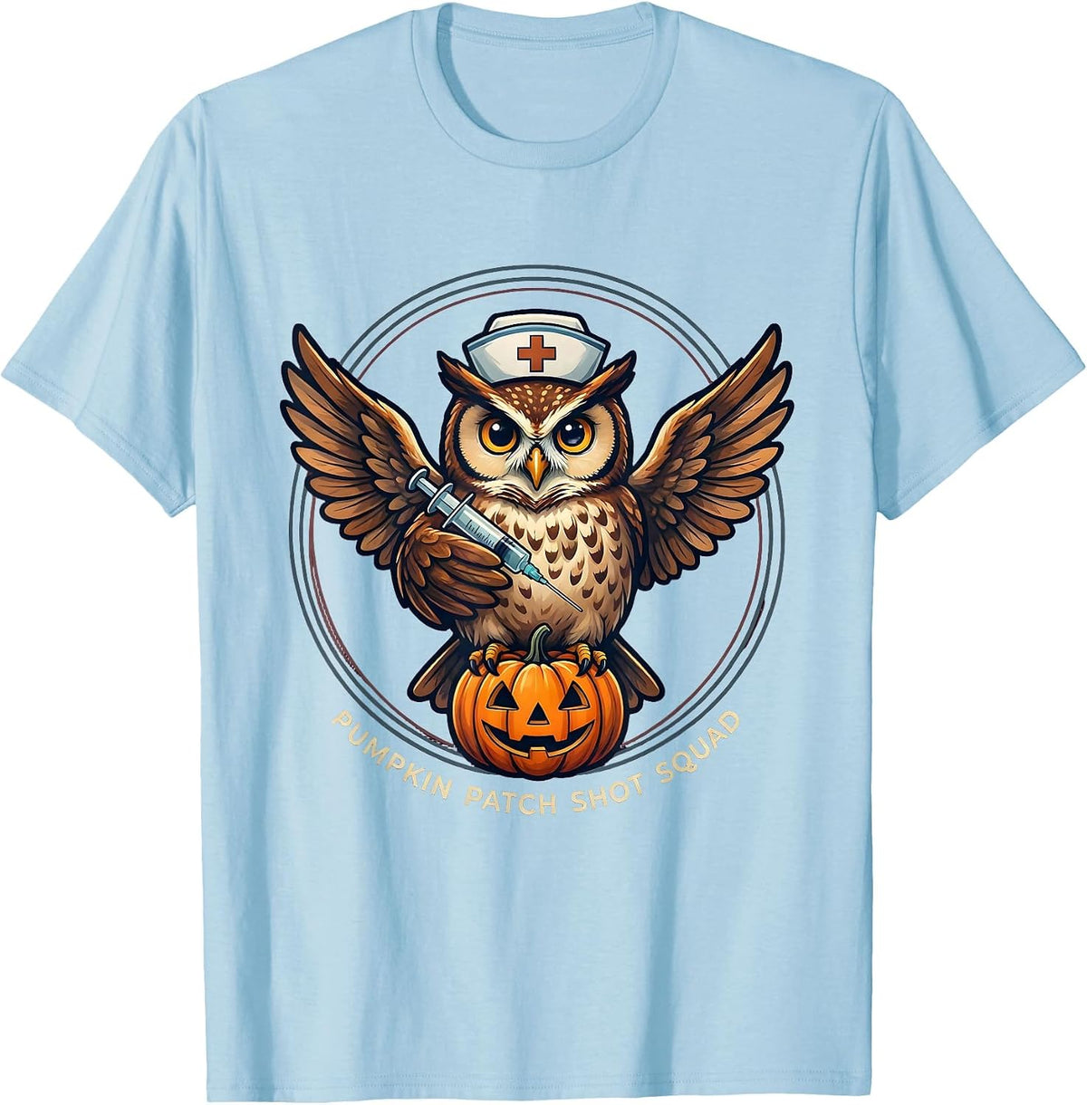 Men's Pumpkin Patch Shot Squad Funny Nurse Halloween Flu Shot T-Shirt - Baby Blue