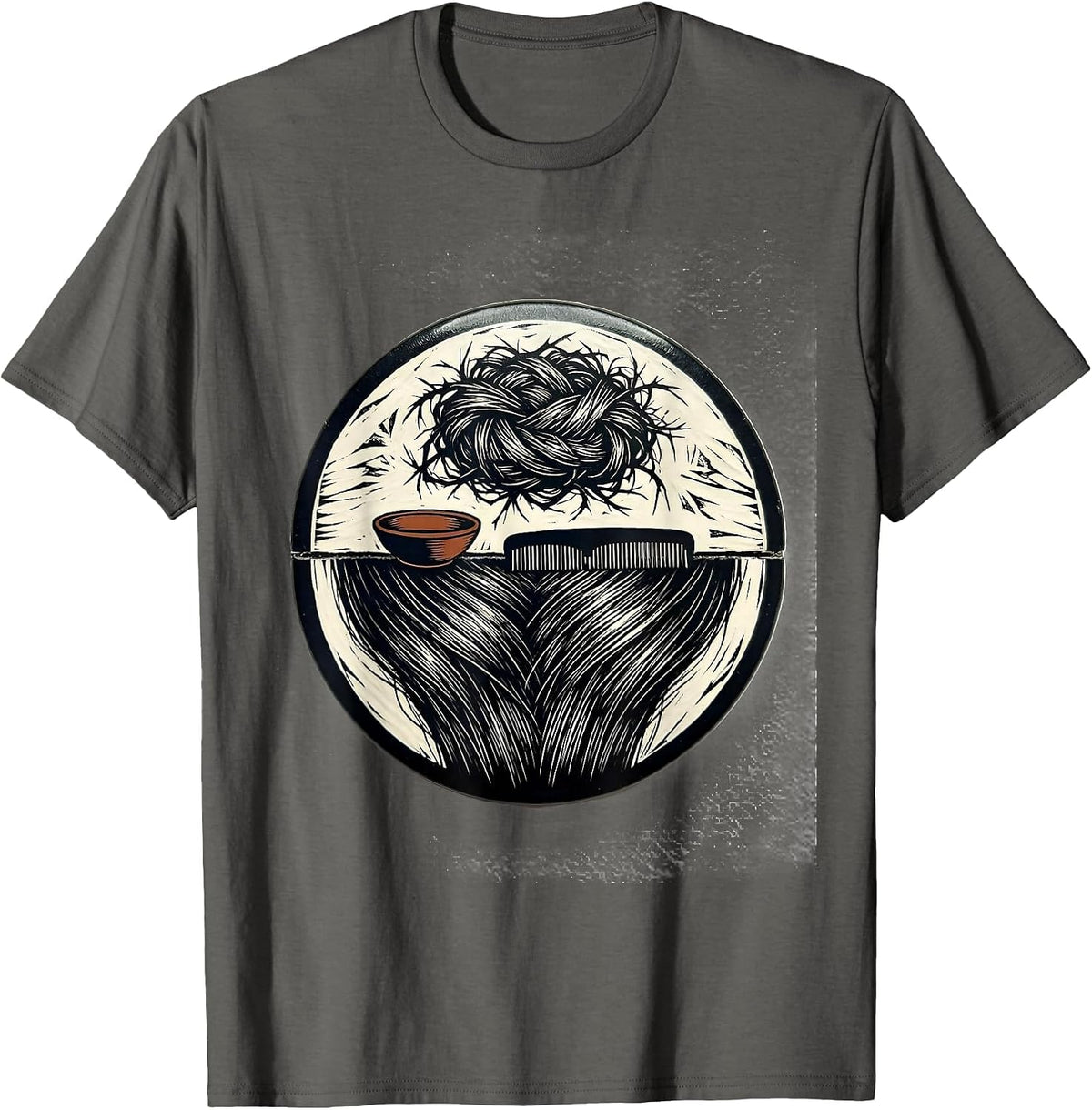 Sealed Hair Badge Linocut Hairdresser Barber Gift T-Shirt - Asphalt Grey