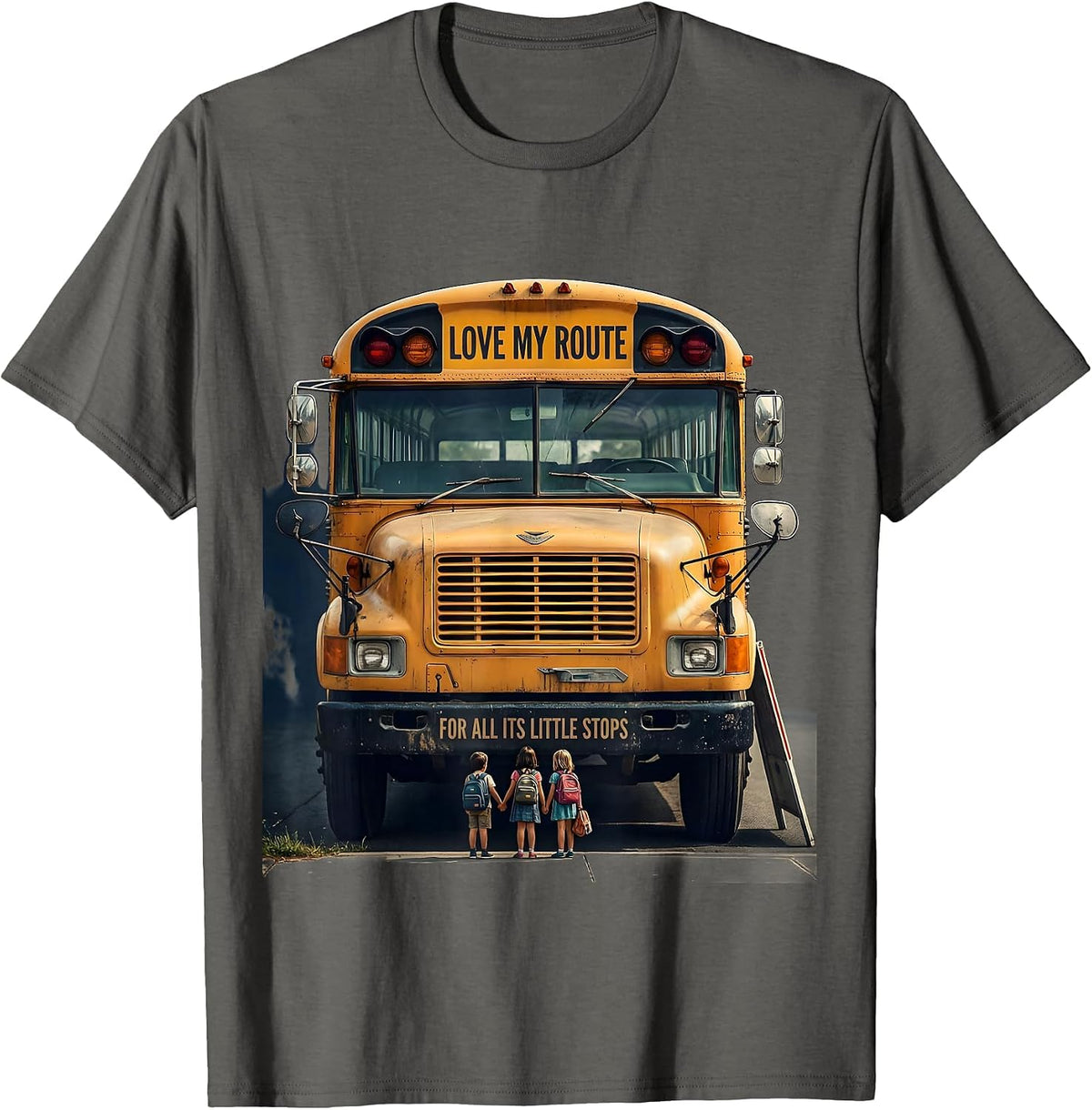 Men's Love My Route For All Its Little Stops Vintage School Bus T-Shirt - Asphalt Grey