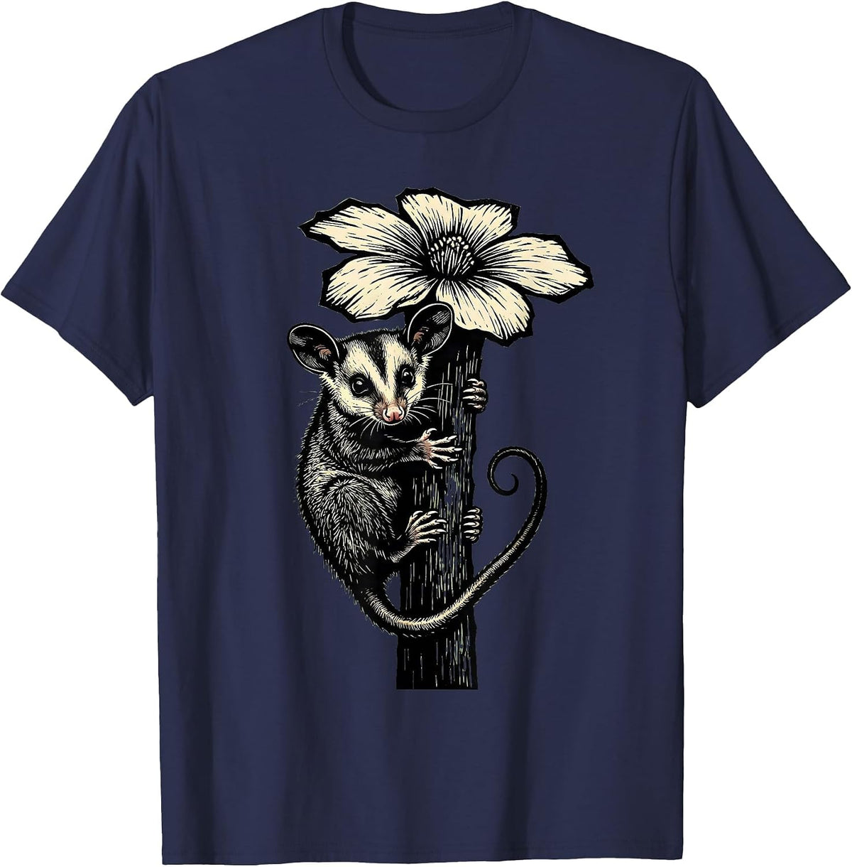 Baby Opossum Clinging to Flower Stem T-Shirt - Navy Blue
