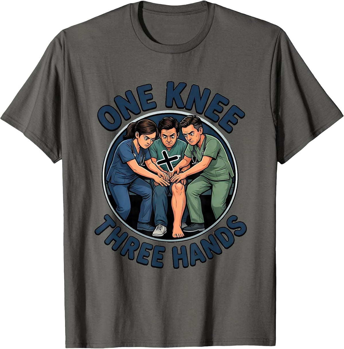 Men's Therapist Team Cartoon Physical Therapy Humor T-Shirt - Asphalt Grey
