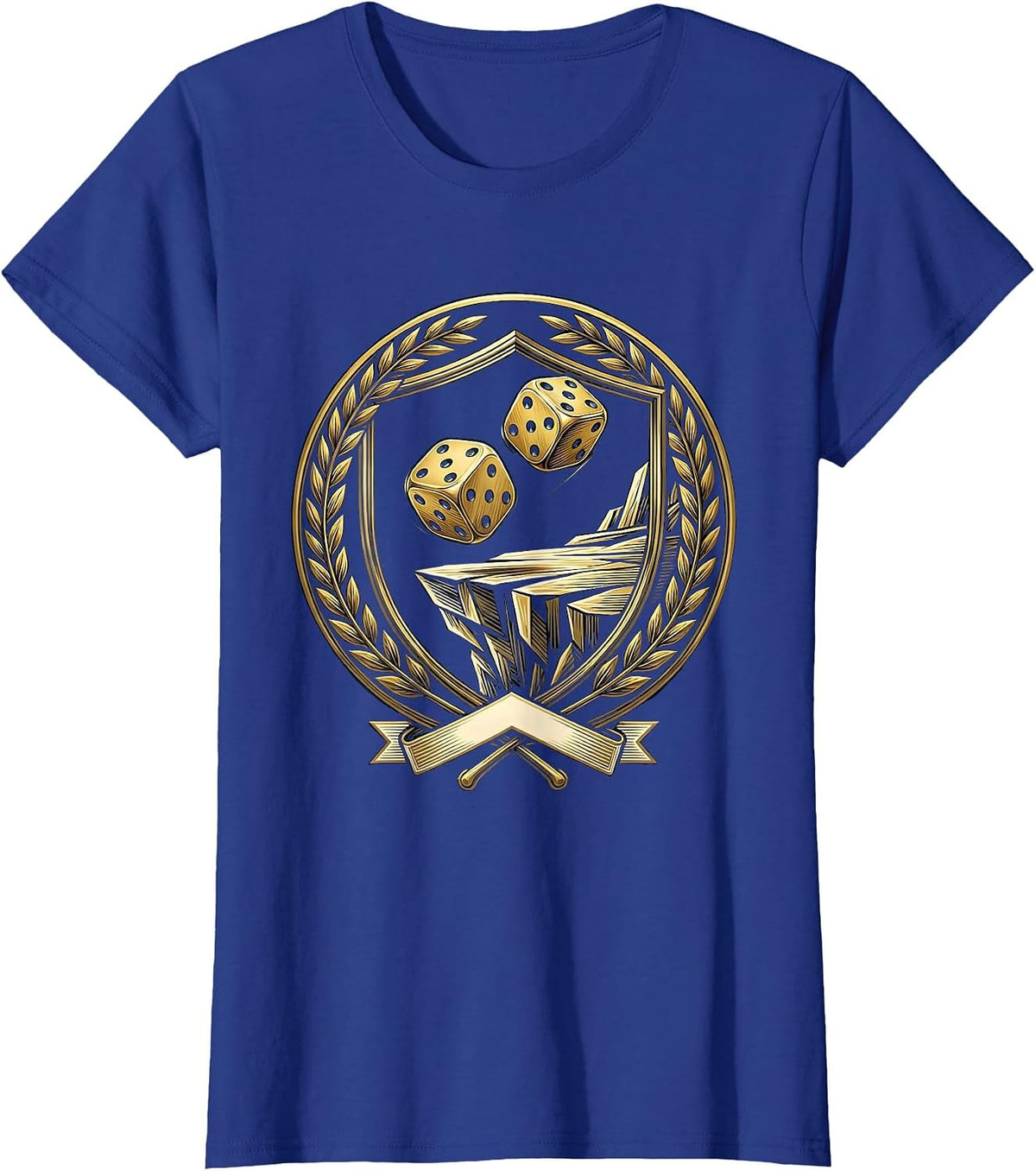 Women's Lucky Dice Rolling Off Cliff Edge Illustration T-Shirt - Royal Blue