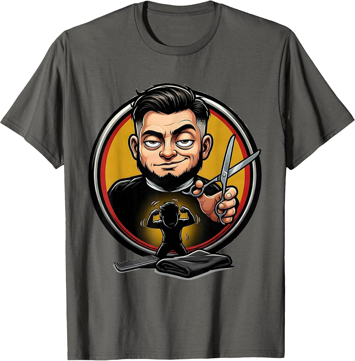 Calm Barber Cartoon Hair Stylist Gift T-Shirt - Asphalt Grey