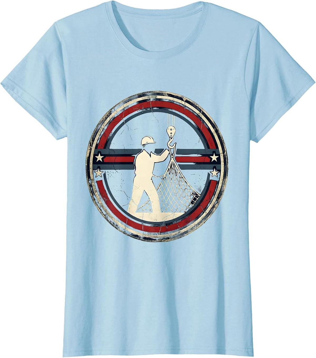 Labor Day Dock Worker Cargo Crane Graphic T-Shirt - Baby Blue