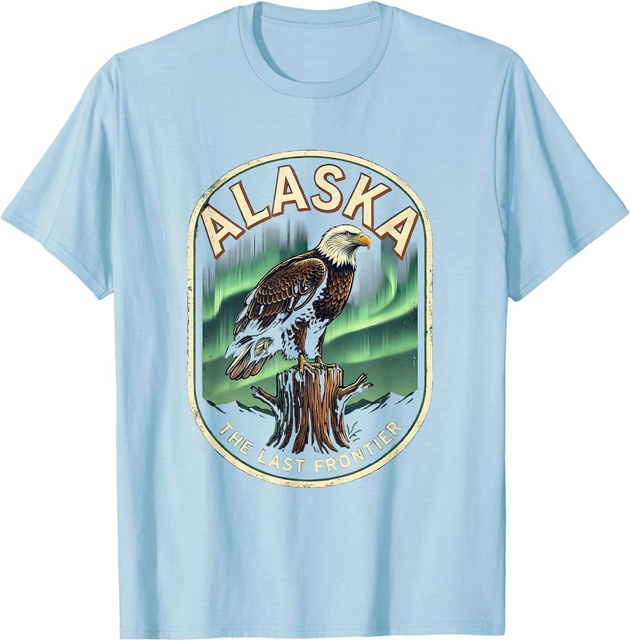 Men's Alaska The Last Frontier Vintage Bald Eagle Wildlife Nature T-Shirt - Baby Blue