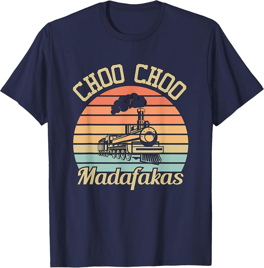 Choo Choo Madafakas I Funny Train Vintage T-Shirt - Navy Blue