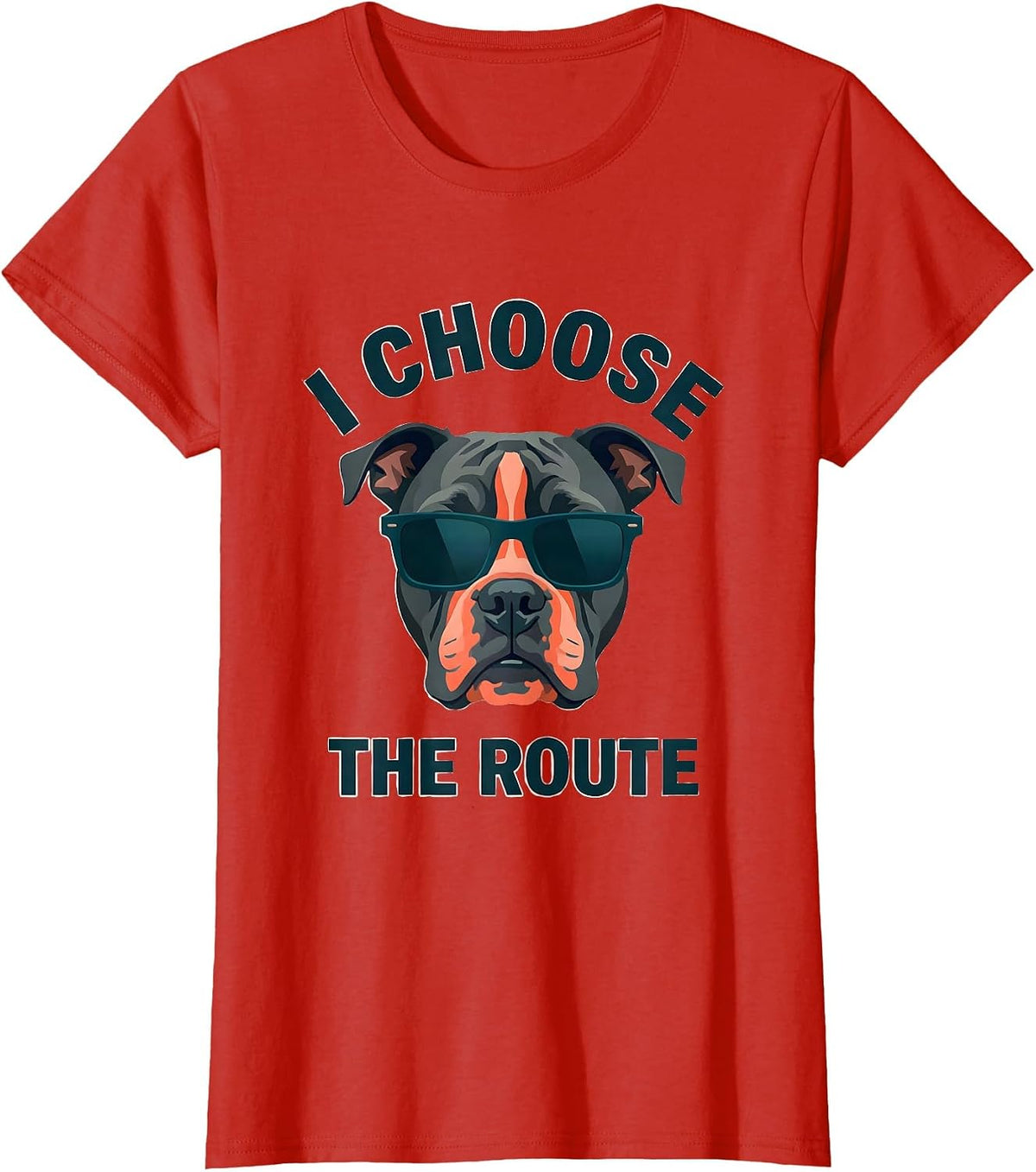 I Choose The Route Flat Vector Bull Terrier Dog Sunglasses T-Shirt - Red