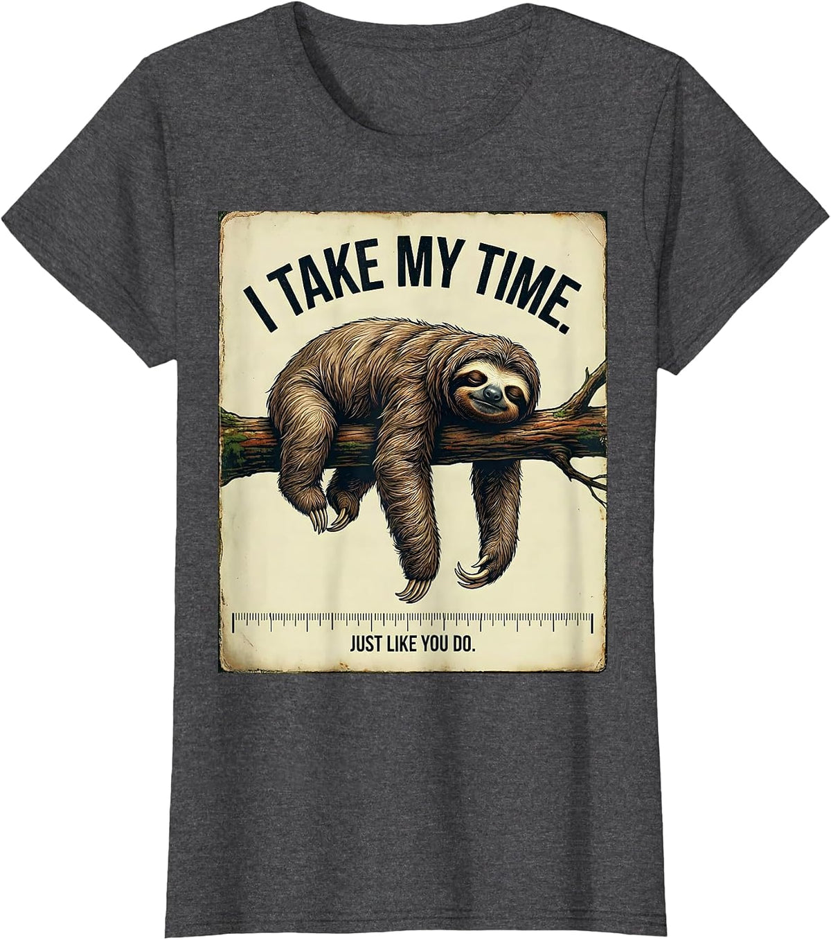 Women's I Take My Time, Just Like You Do Vintage Sloth Lover Gift T-Shirt - Dark Heather Grey