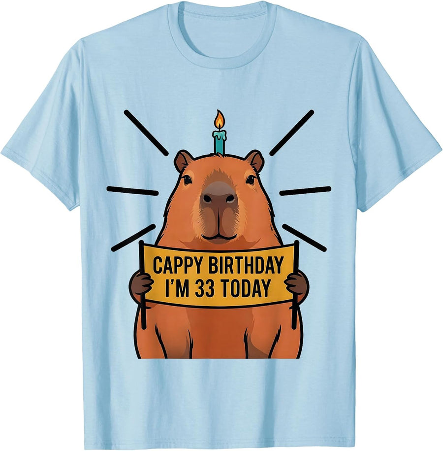 Men's Cappy Birthday I'm 33 Today Kawaii Capybara Birthday Gift T-Shirt - Baby Blue