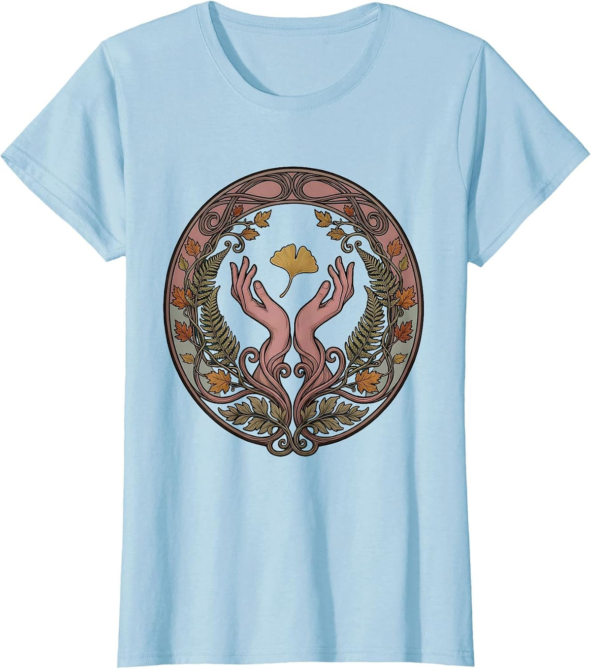 Gentle Hands Catching Autumn Leaf Kindness Art T-Shirt - Baby Blue