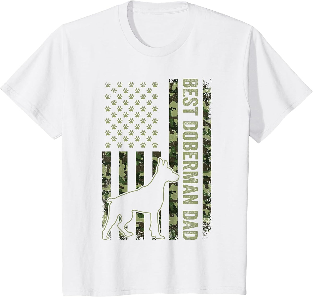 American Flag Best Doberman Dad Ever Tee Dog Dad T-Shirt - White