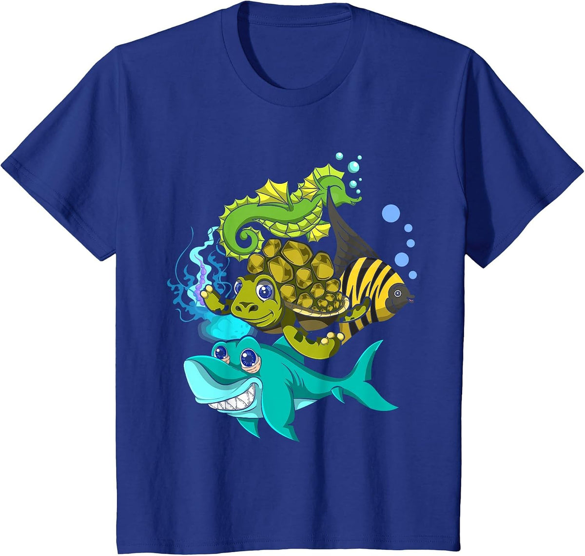 Seahorse Turtle Shark Funny Ocean Animal Squad Kids Animal T-Shirt - Royal Blue