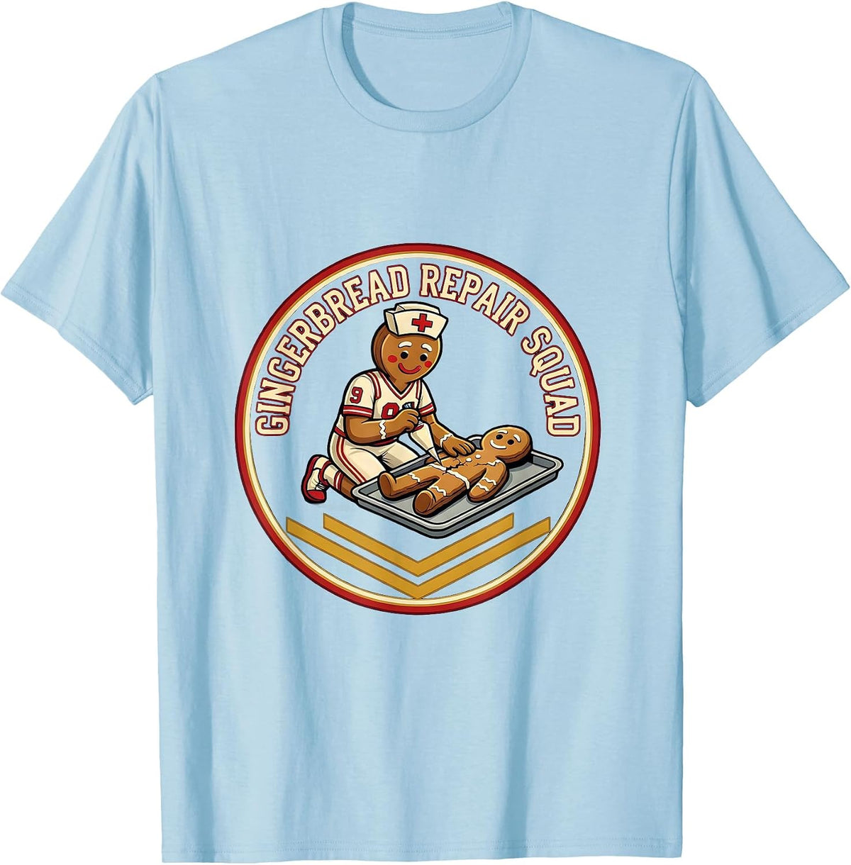 Men's Gingerbread Repair Squad Funny Christmas Nurse Gingerbread T-Shirt - Baby Blue