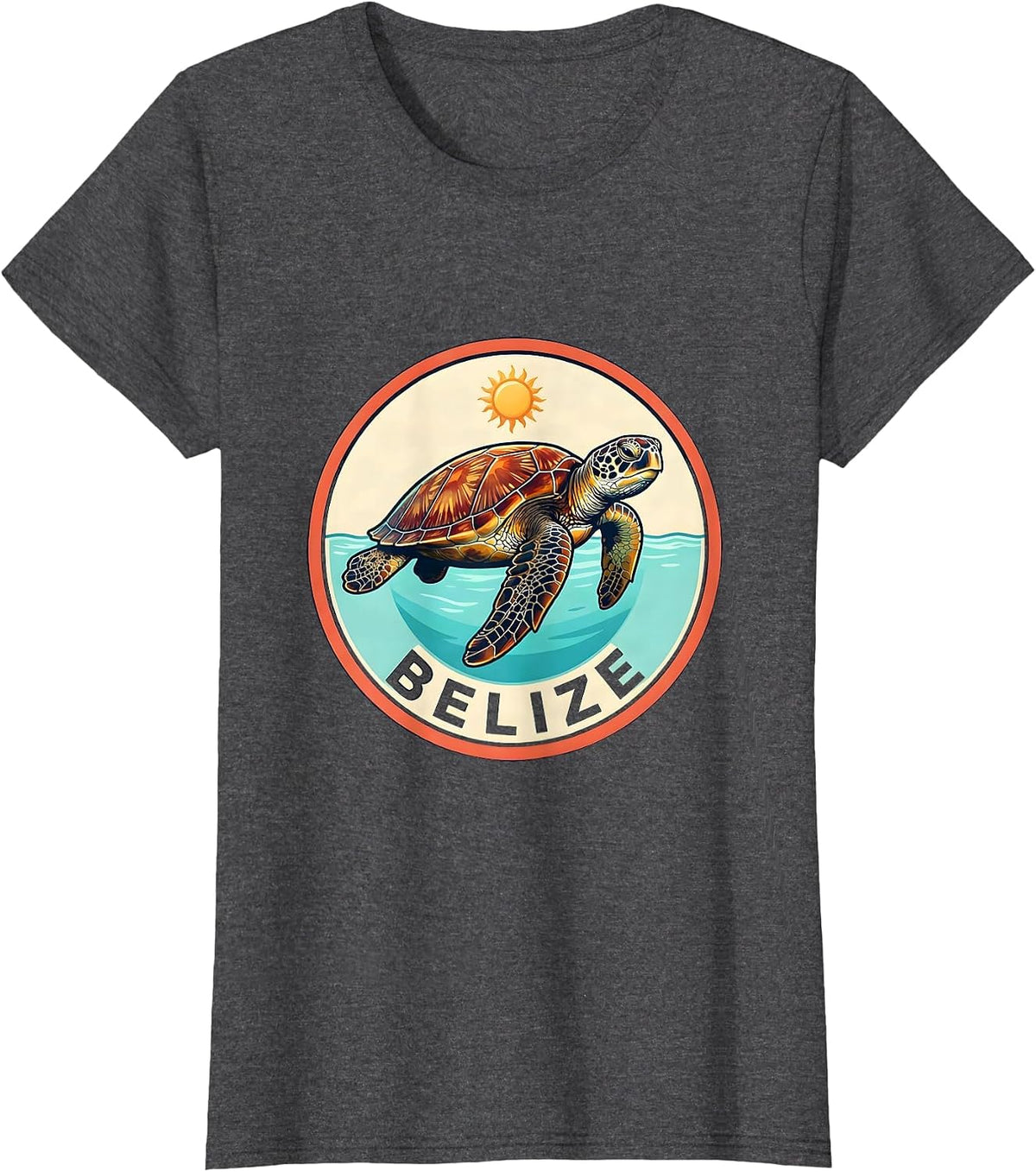 Women's Belize Vintage Sea Turtle Badge Beach Vacation Souvenir T-Shirt - Dark Heather Grey
