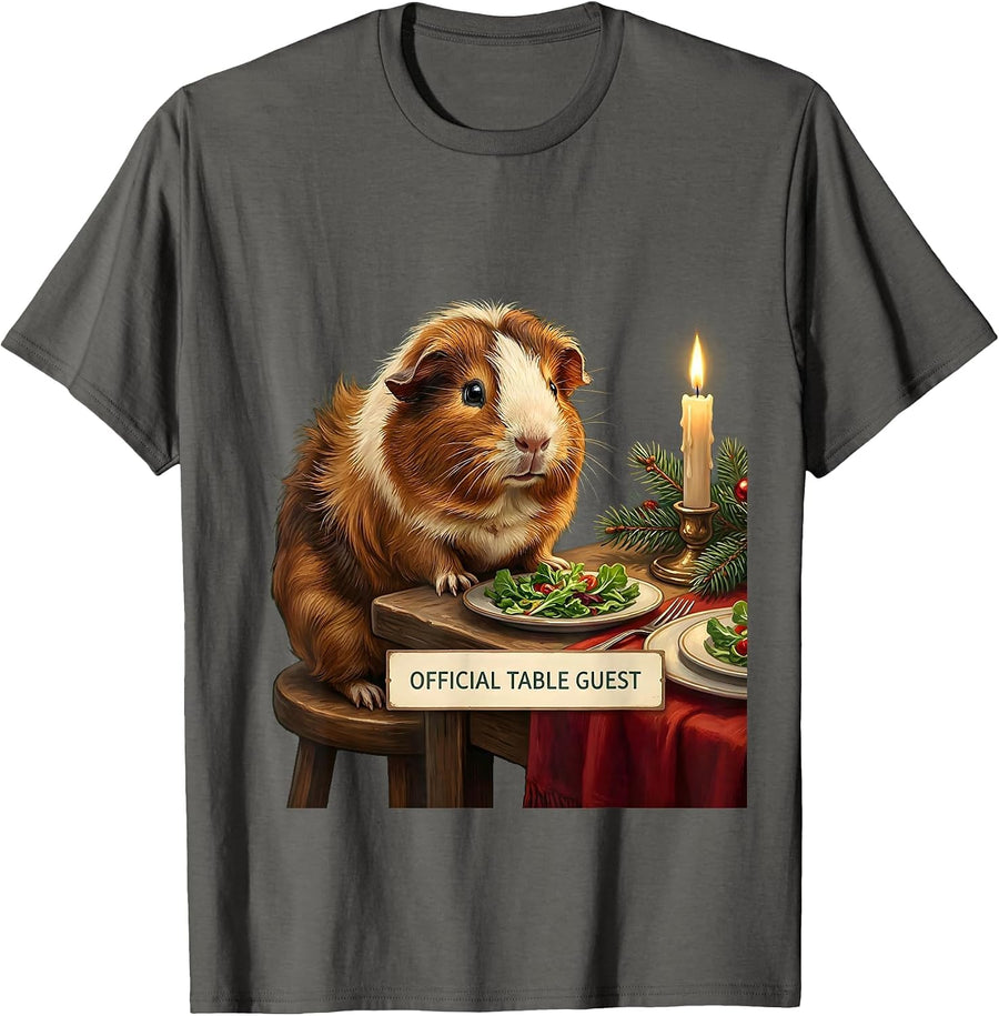 Official Table Guest Funny Guinea Pig Christmas Pet Lover T-Shirt - Asphalt Grey