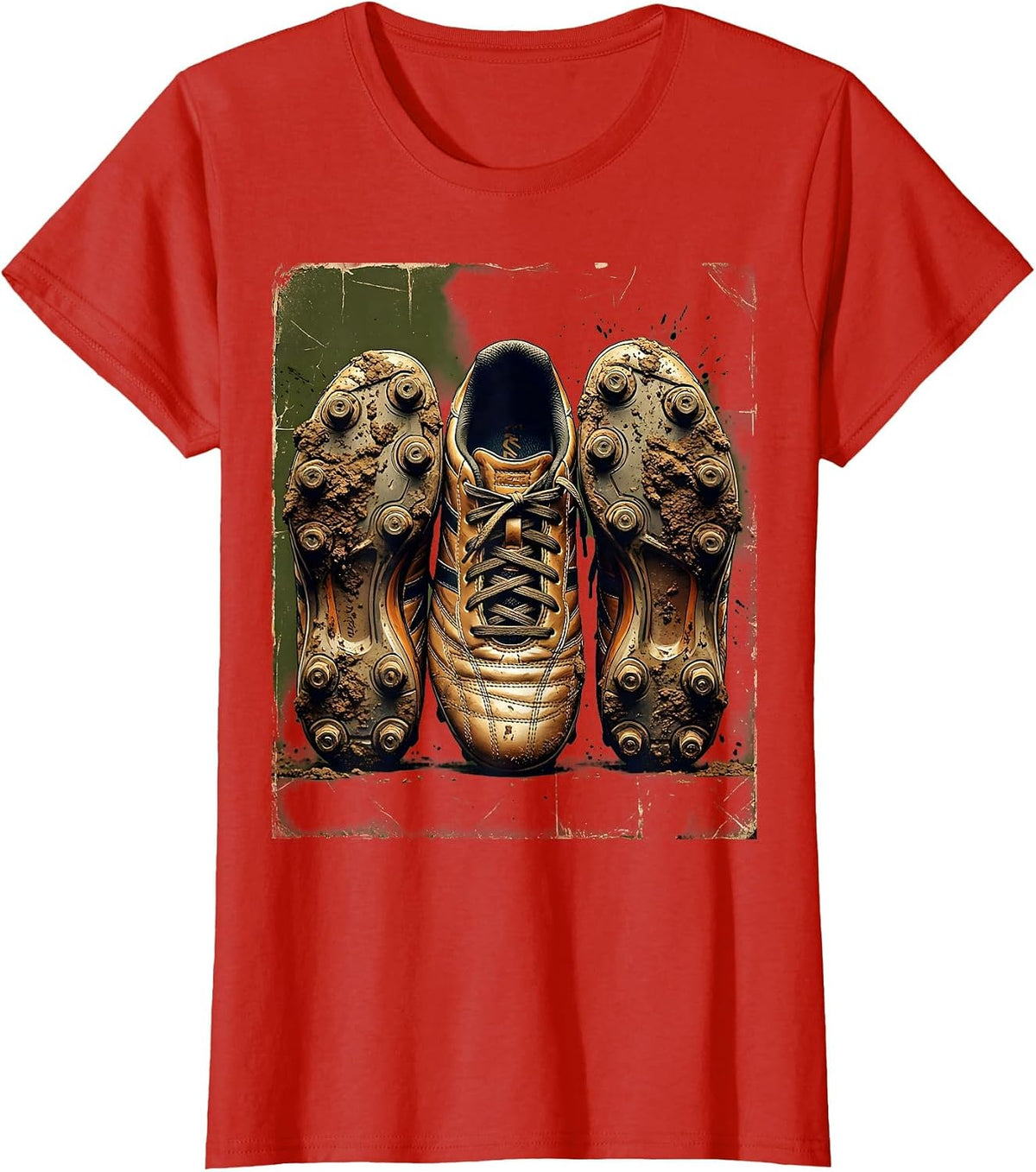 Women's Soccer Mom Muddy Cleats Graphic Tee T-Shirt - Red