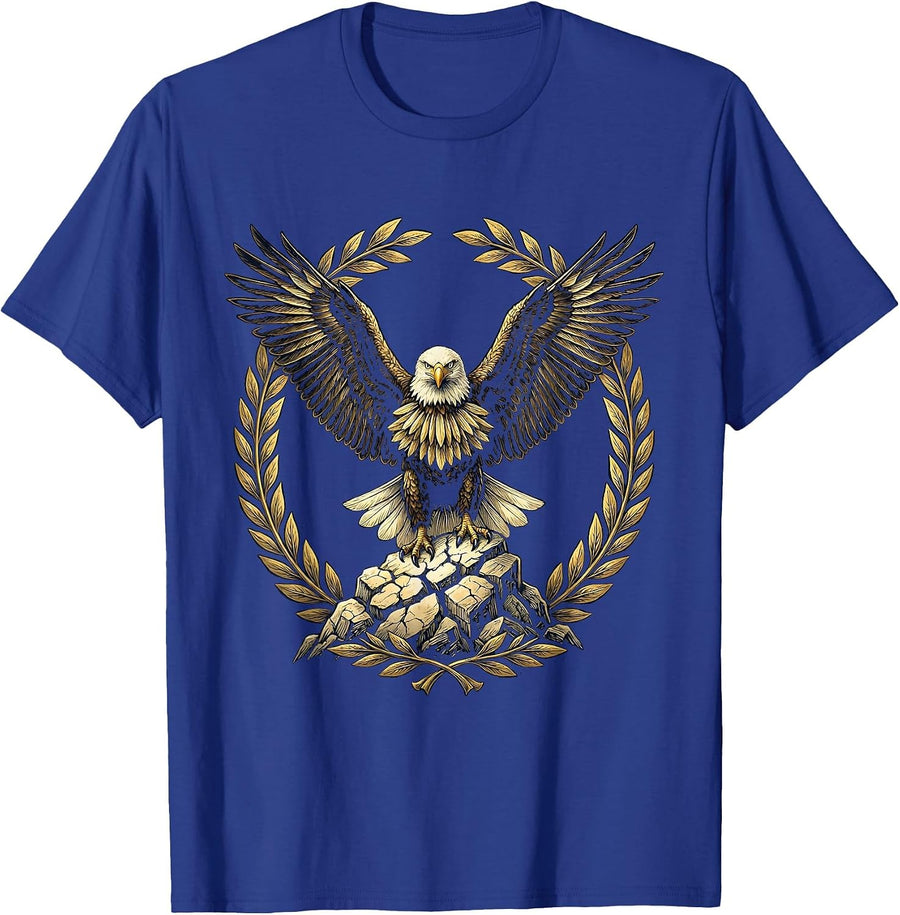 Eagle on Cracked Rock Patriotic American Pride Design T-Shirt - Royal Blue