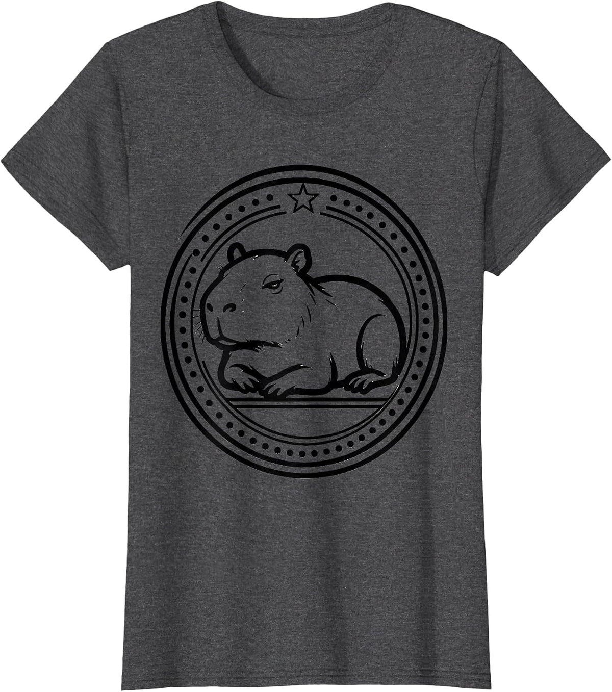 Women's Capybara Badge Line Art Funny Animal Meme T-Shirt - Dark Heather Grey