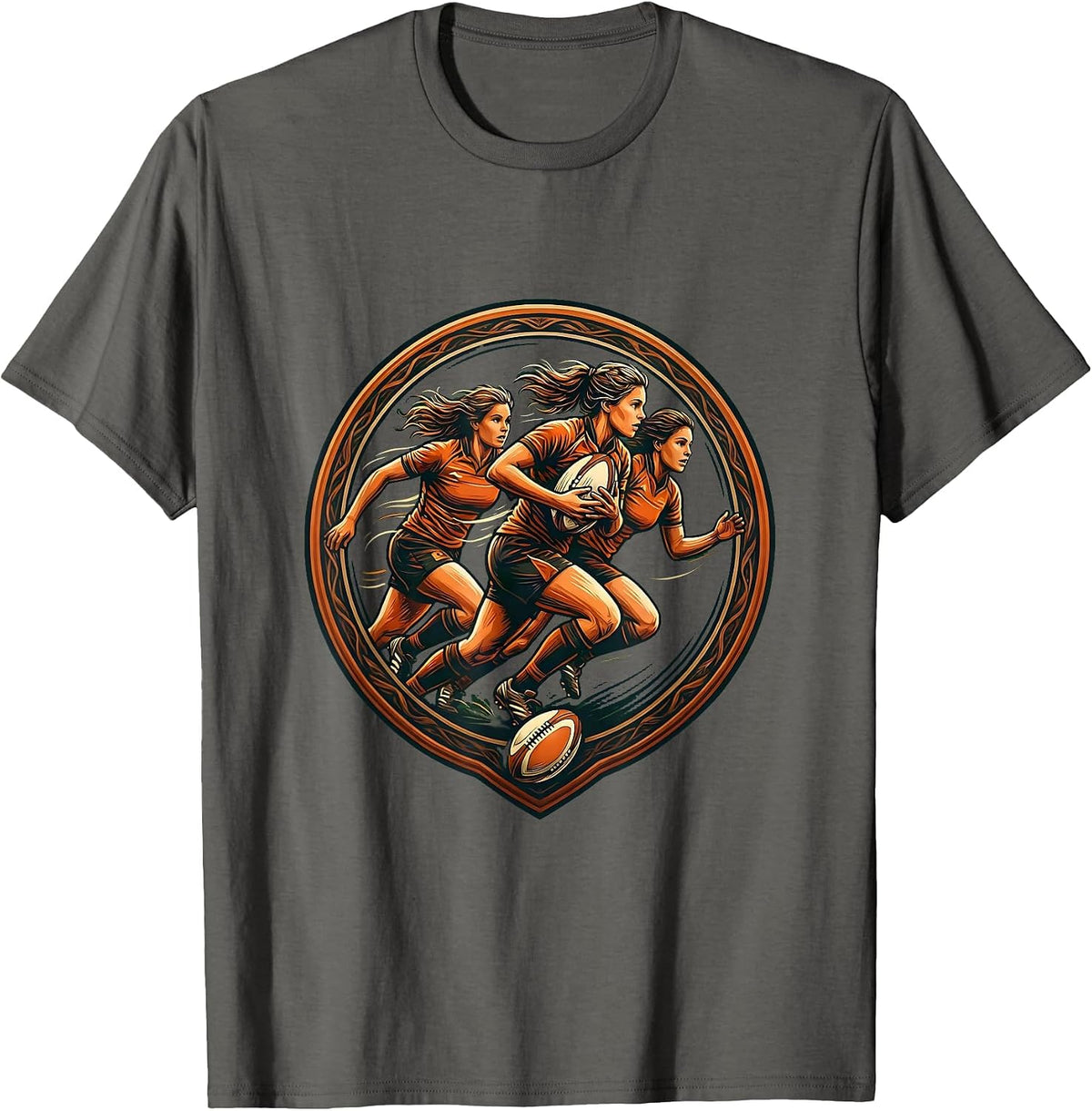 Rugby Attacking Wave Graphic Design T-Shirt - Asphalt Grey