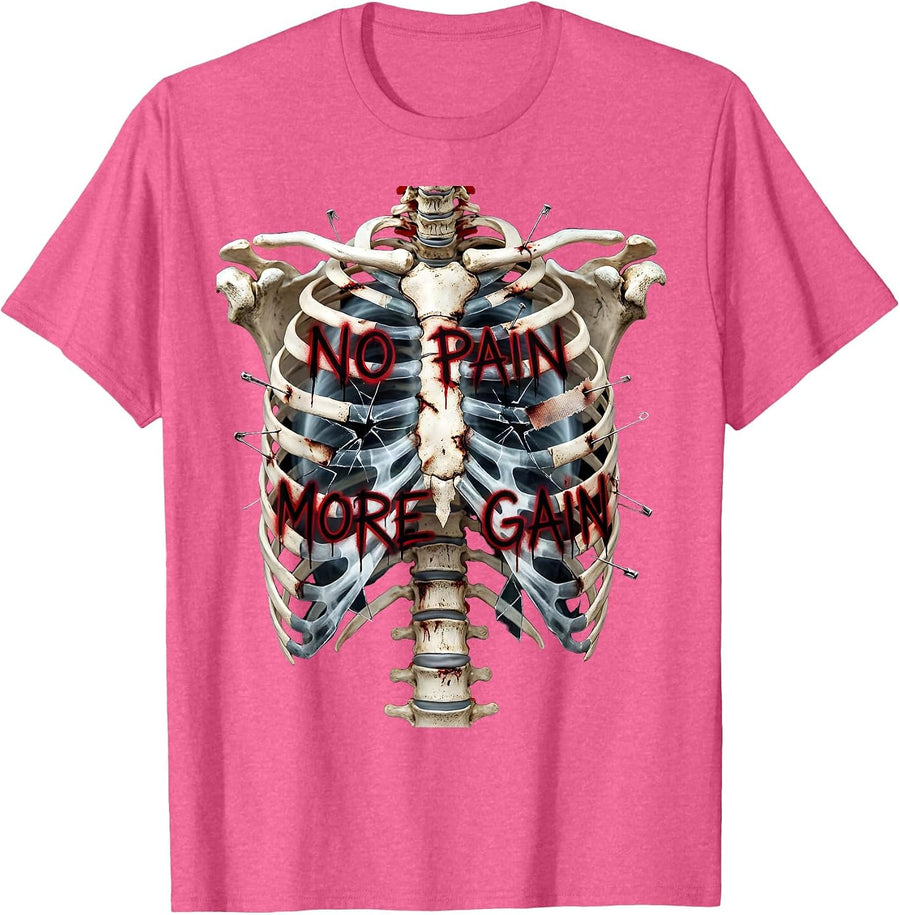 No Pain More Gain Physical Therapy Design T-Shirt - Pink Heather