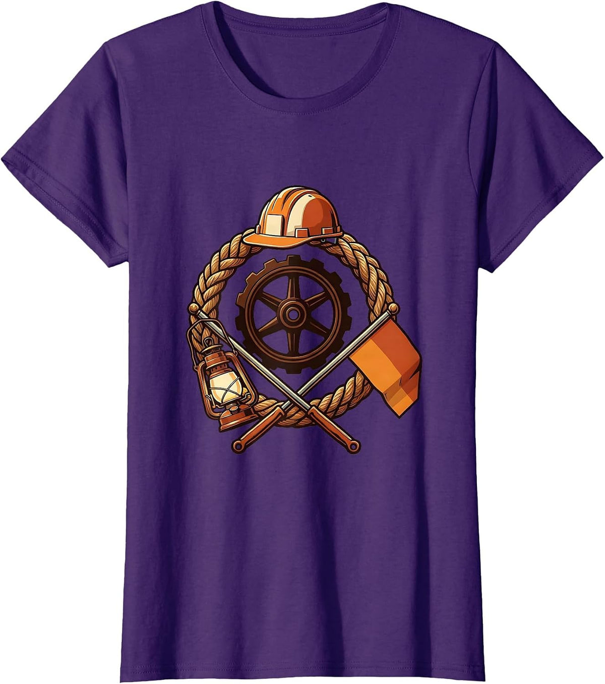 Women's Engineer's Cap Steam Train Enthusiast Vintage Badge T-Shirt - Purple