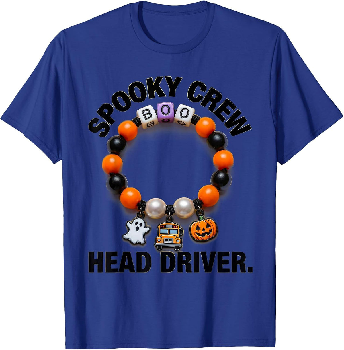Boo Crew Bus Driver Halloween Spooky Design T-Shirt - Royal Blue