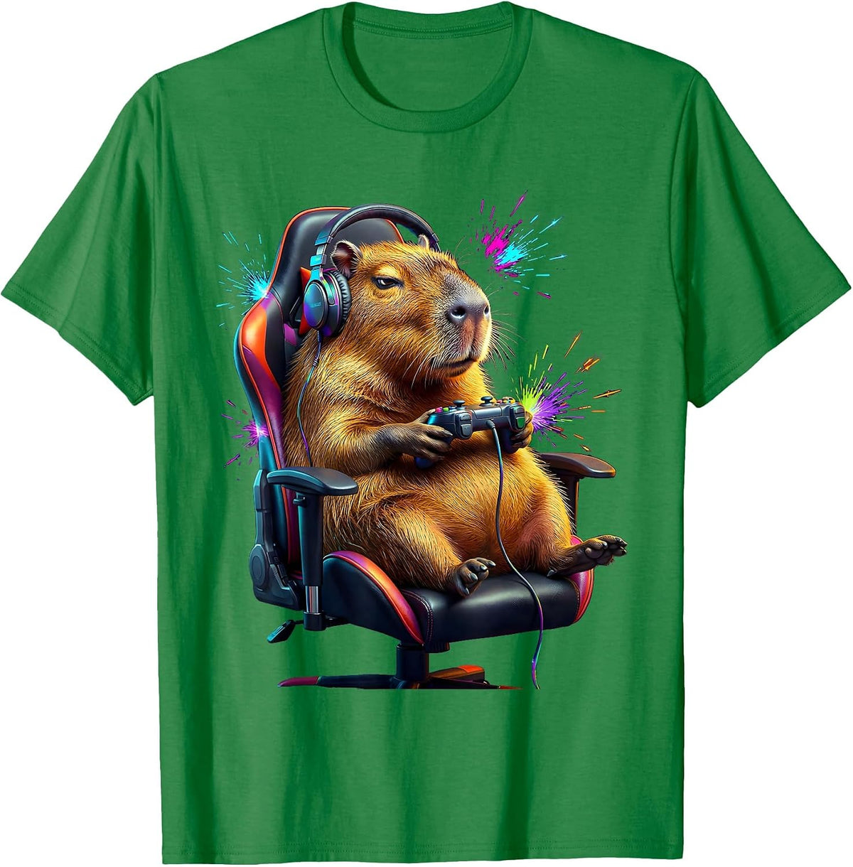 Men's Capybara Gamer Funny Animal Lover Meme Humor T-Shirt - Kelly Green