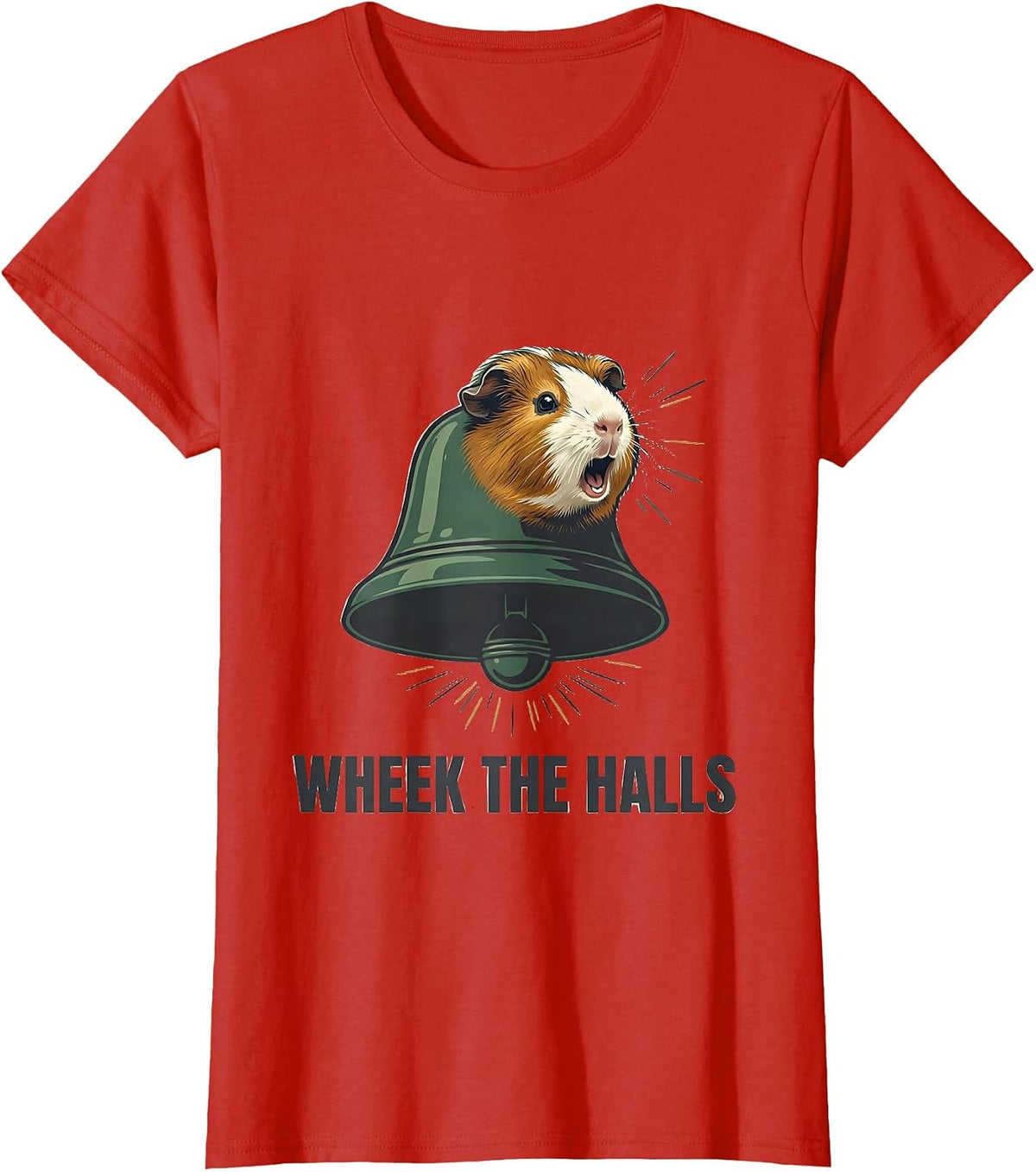 Wheek The Halls Funny Guinea Pig Christmas Pet Lover Humor T-Shirt - Red