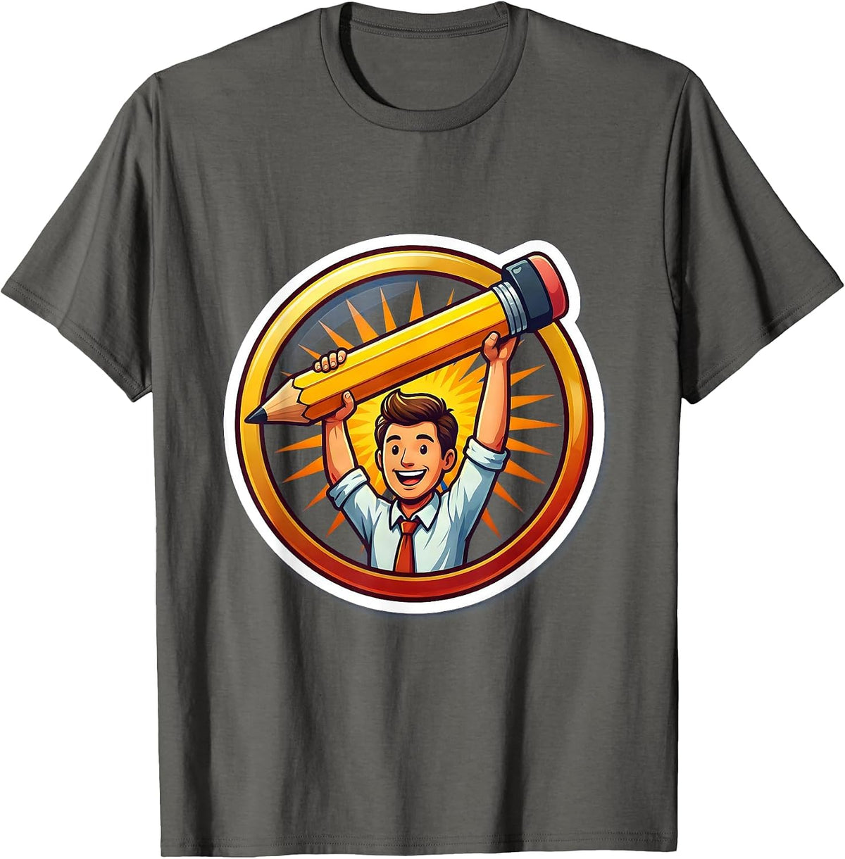 Men's Special Education Teacher Trophy Pencil Illustration T-Shirt - Asphalt Grey