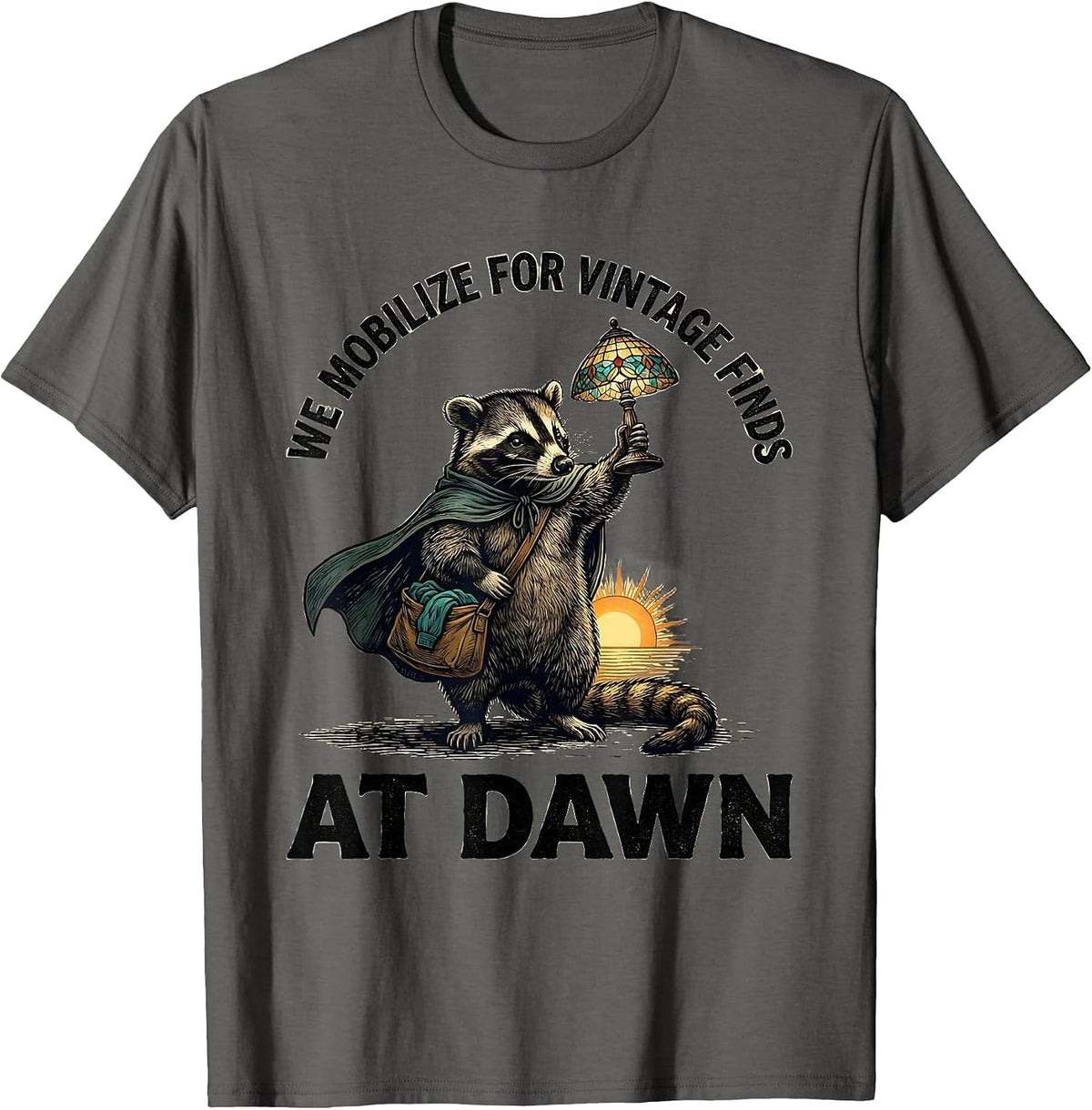 Men's We Mobilize For Vintage Finds At Dawn Funny Opossum T-Shirt - Asphalt Grey