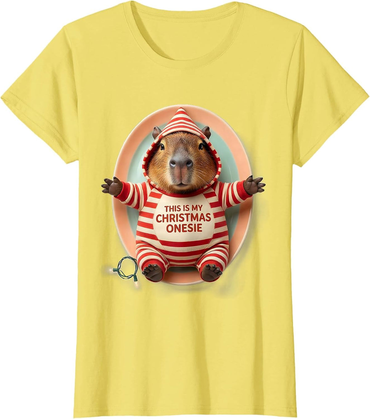 This Is My Christmas Onesie Cute Capybara Family Holiday T-Shirt - Lemon Yellow
