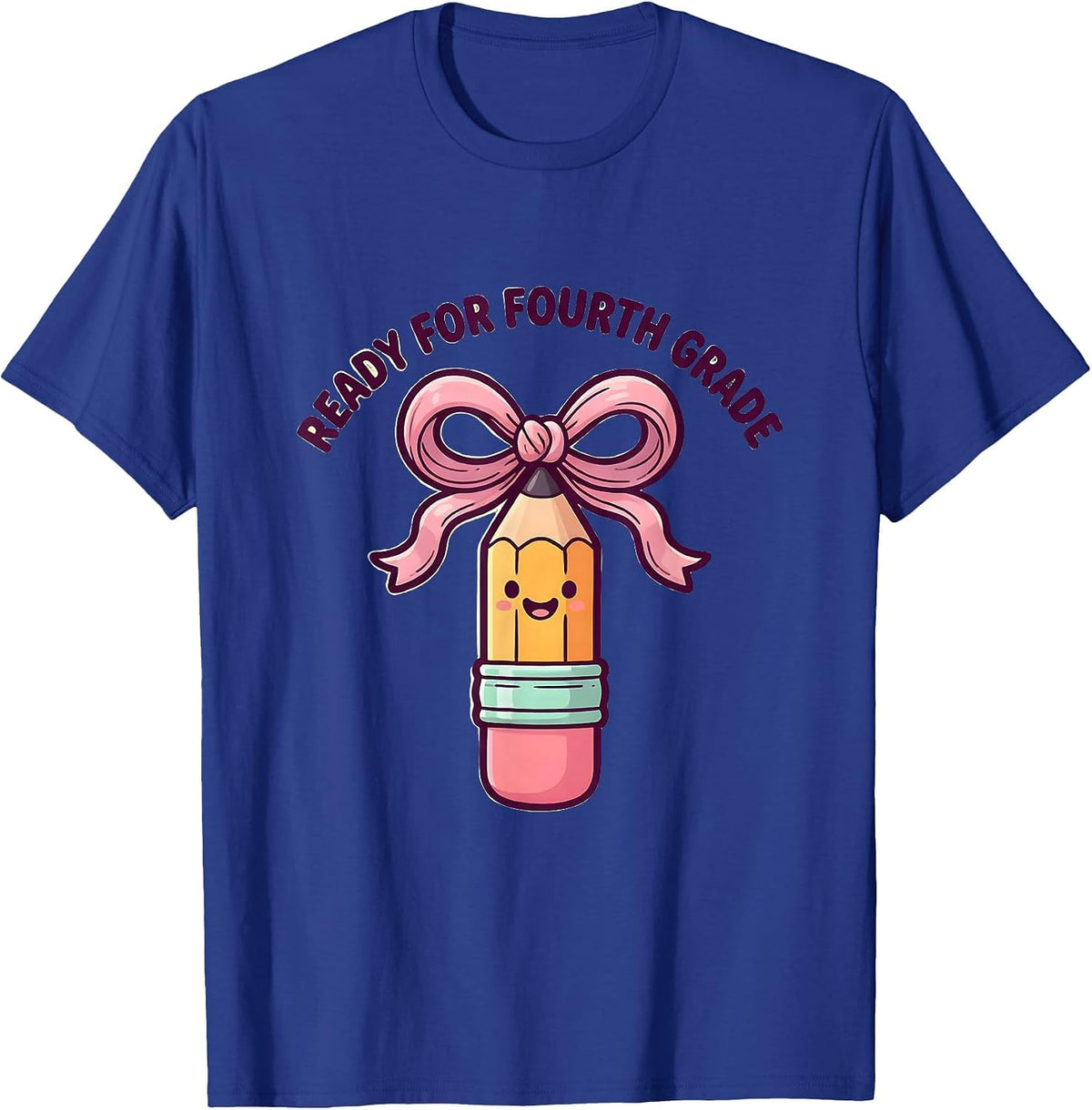 Ready For Fourth Grade Cute Kawaii Pencil Bow Back To School T-Shirt - Royal Blue
