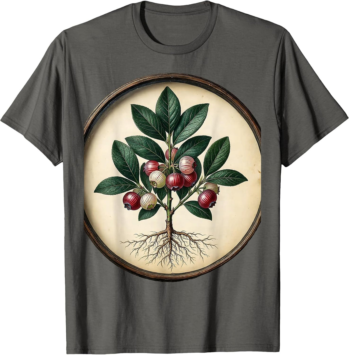 Red White and Blueberries Patriotic Berry Bush T-Shirt - Asphalt Grey