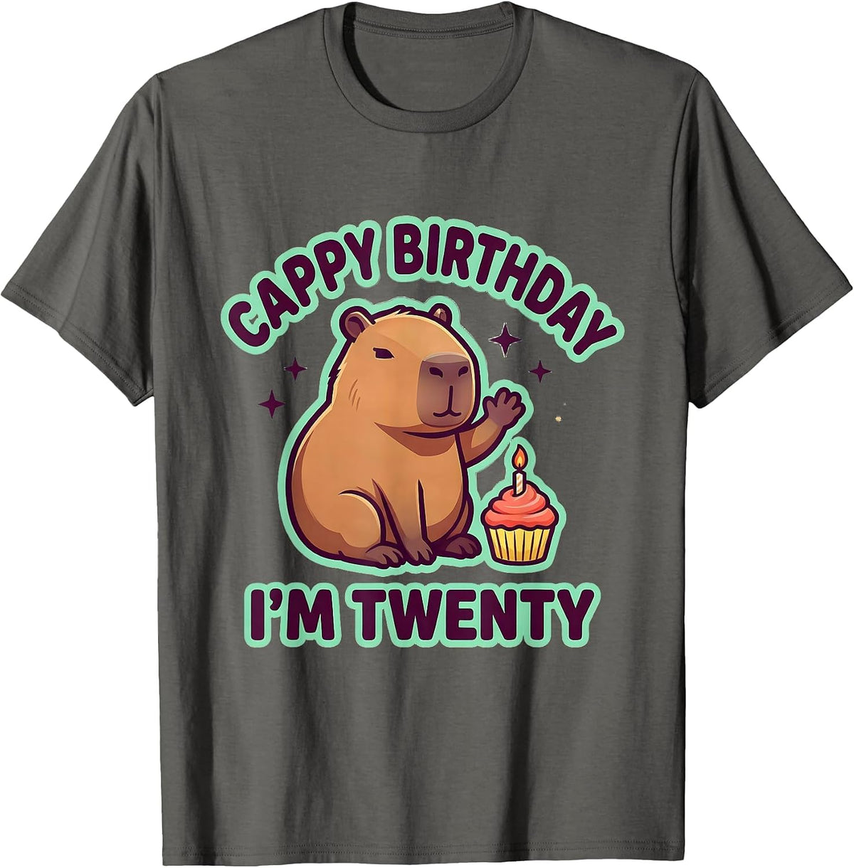 Cappy Birthday I'm Twenty Kawaii Capybara Birthday Gift T-Shirt - Asphalt Grey