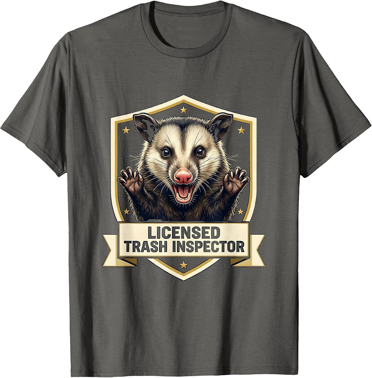 Licensed Trash Inspector Funny Opossum Animal Meme Lover T-Shirt - Asphalt Grey