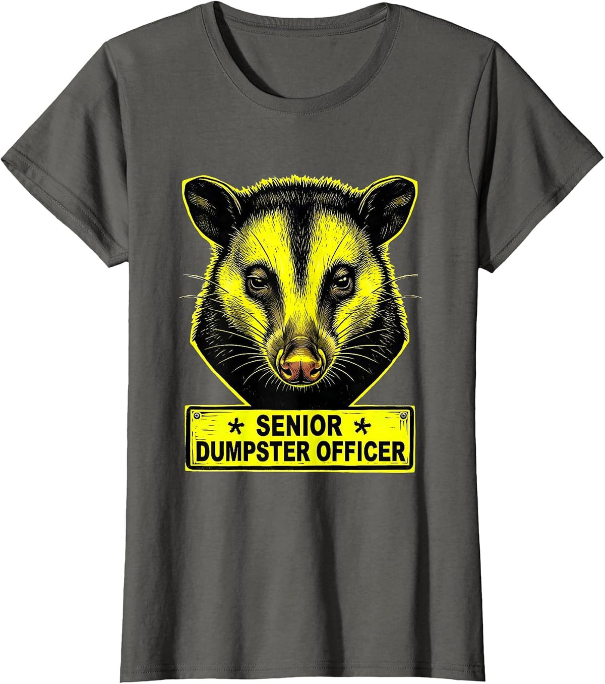 Women's Senior Dumpster Officer Funny Opossum Meme Animal Lover T-Shirt - Asphalt Grey