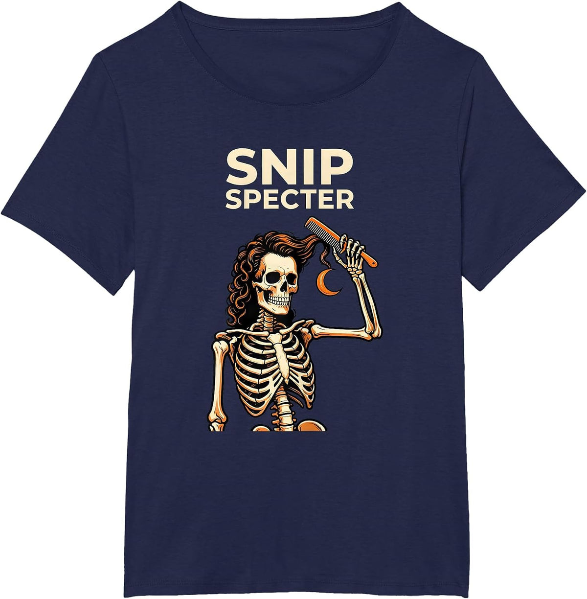 Women's Snip Specter Tattoo Skeleton Hairstylist Halloween Barber T-Shirt - Navy Blue