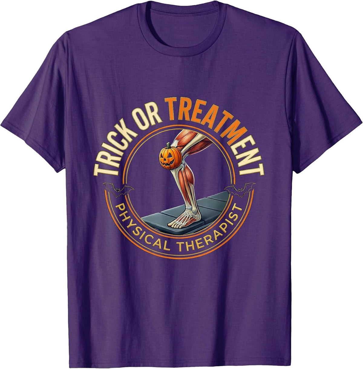 Trick Or Treatment Physical Therapist Halloween PT Emblem T-Shirt - Purple
