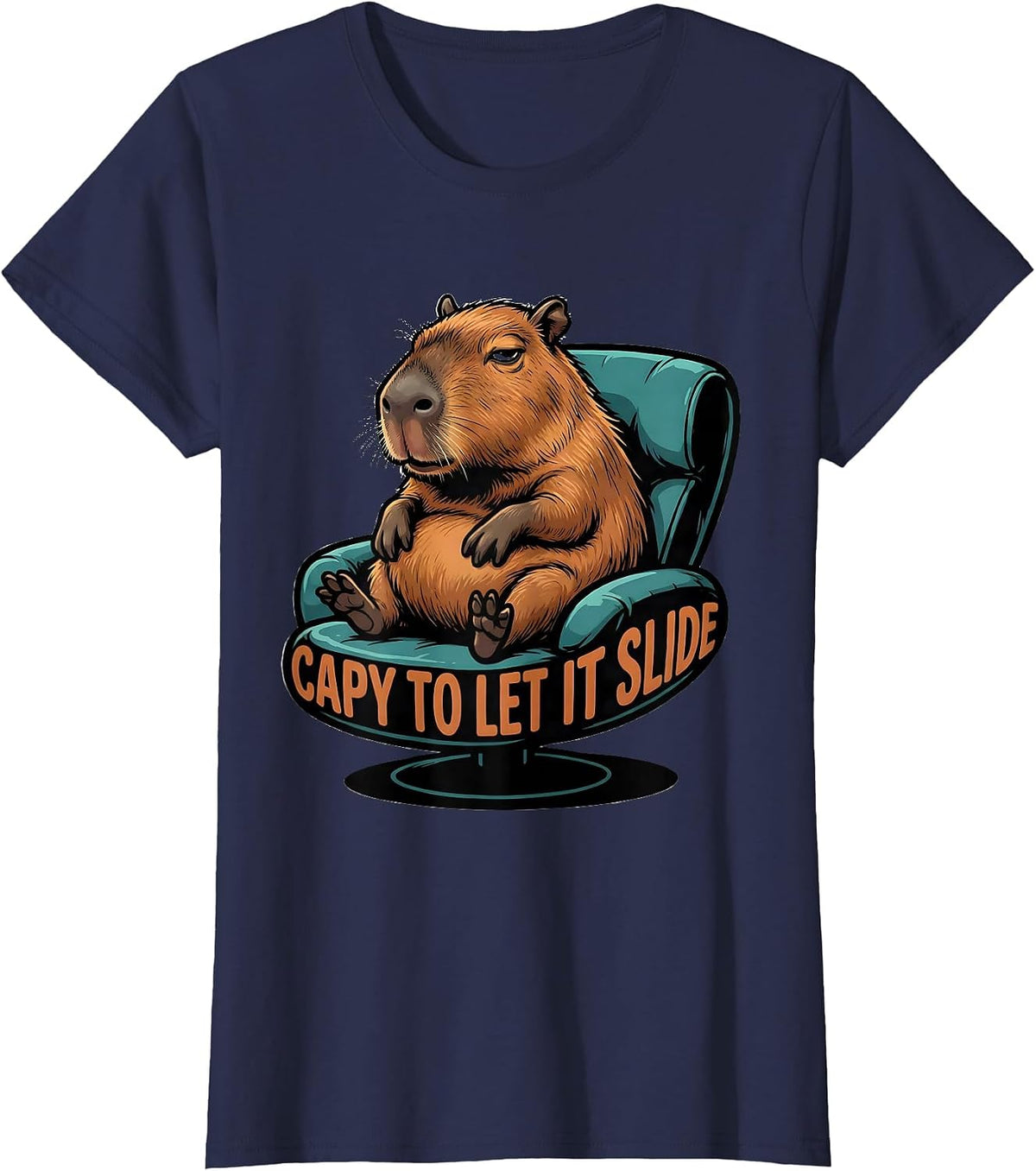 Women's Capy To Let It Slide Funny Capybara Gamer Meme Humor T-Shirt - Navy Blue