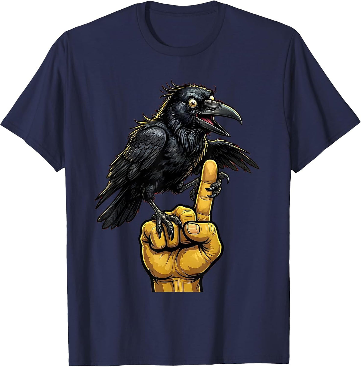 Men's Crow Perched on Middle Finger Graphic T-Shirt - Navy Blue